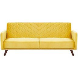Canapé Convertible Clic Clac 3 Places en Velours Jaune avec Espace de Couchage Confortable Idéal