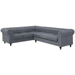 Canapé d'Angle à Droite en Tissu Gris Housse Amovible Assise Large Chesterfield - Gris