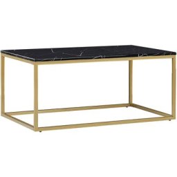 Table Basse Rectangulaire avec Plateau Effet Marbre Noir en mdf et Cadre en Métal Doré au Style