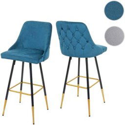 HW - 2x tabouret de bar C-E70, chaise de bar/comptoir, design rétro, velours, haubans/pieds dorés