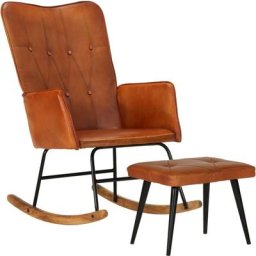 Vidaxl - Chaise à bascule avec repose-pied Brun roux Cuir véritable Marron pâle
