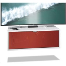 Meuble de tv Armoire suspendue Lowboard Lana 80 blanc mat - haute brillance - Façades en Bordeaux