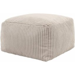 Pouf Repose-Pieds Carré en Velours Côtelé Theo, Poufs de Salon, Beige Galet - Beige Galet - Icon