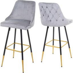 HW - 2x tabouret de bar C-E70, chaise de bar/comptoir, design rétro, velours, haubans/pieds dorés