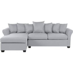 Canapé d'Angle Côté Droit Fixe en Tissu Gris Clair de Qualité avec Coussins Extra Idéal pour 3