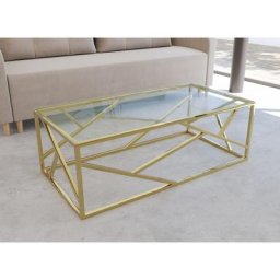 Table basse design en verre transparent et métal doré rectangulaire DENYS - transparent doré