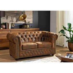 Canapé 148x86 100% Polyester Brun 2 places chesterfield - brun
