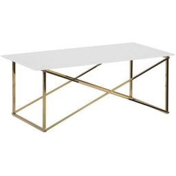 Table Basse 100 x 50 cm en Verre et Acier Blanc et Doré Emporia - Blanc