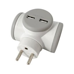 Chargeur Biplite 2x16A rotative 180°+USB 2,4A - Gris - Gris