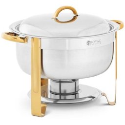 Royal Catering - Chafing Dish Professionnel Bain-Marie Avec Accents Dorés Rond 4,5L 1 Brûleur - Noir
