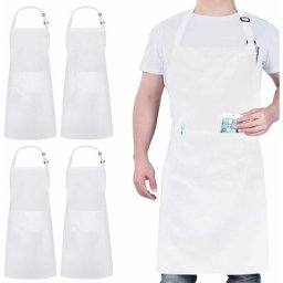 4 Pack Chef Tabliers, Tablier avec 2 Poches, Etanche Réglable Tablier pour Homme Femme,Tablier