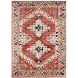 Vercai Rugs Collection Florence - Tapis à Poils Ras - Polypropylène - Rouge / Ivoire - 160x230 cm