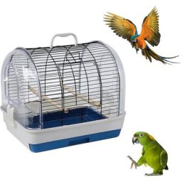Hofuton Cage à Oiseaux Métal Plastique Petite Cage avec Bol à Nourriture et Abreuvoir Bleu