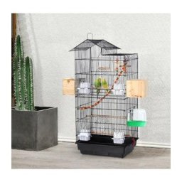 Skecten - Cage à Oiseaux Poignée Portable 4 Mangeoires 3 Perchoirs Cage pour Perruche Calopsitte