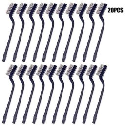 Mini Brosse Métallique (Lot de 20) - Brosse Acier Inoxydable avec Manche Incurvé & Trou d'Accroche