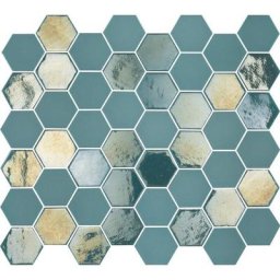 Togama - Mosaique mini tomette hexagonale bleu vert 33x29.8 cm sixties turquoise - 1m²