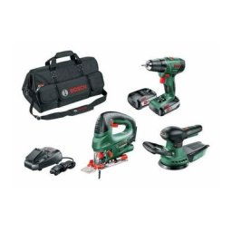 Pack 3 outils 18V sans fil Bosch perceuse-visseuse psr 1800 LI-2 2 batteries 2,5Ah + scie sauteuse