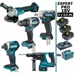 Makita - Pack expert pro bl Motor 18V 5 machines 3 batt 5Ah DDF484 DTD154 DTW285 DGA506 DHR243