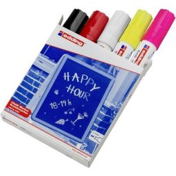 Edding - 4090 4-4090999 Marqueur craie noir, rouge, blanc, jaune fluorescent, rose fluorescent 4