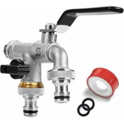 Robinet de jardin, robinet à double sortie 3/4"", résistant à la rouille et au gel, avec 2x sorties