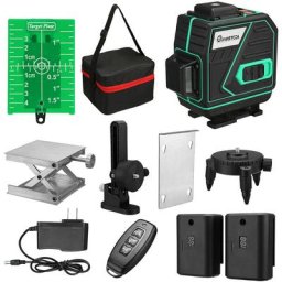 Niveau Laser 3D 360 ° 12 lignes automatique FASGet lumière vert 2 Batteries