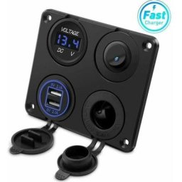 Prise allume-cigare, double port usb 4.2A, prise dc 12V, interrupteur et affichage led Voltmètre