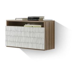 Bureau mural, modèle oporto, en mélamine, avec porte pliable sérigraphié. Noyer et Blanc Bambou
