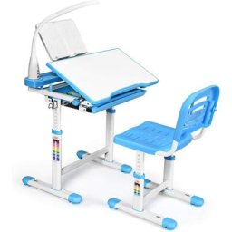 RELAX4LIFE Ensemble Table et Chaise pour Enfant avec Lampe Ajustable, Support de Lecture et Tiroir,