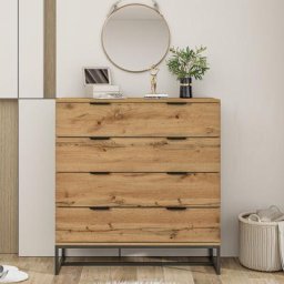 Merax - Commode meuble de rangement avec 4 tiroirs, Cadre en panneau E1, Pour chambre ou salon,