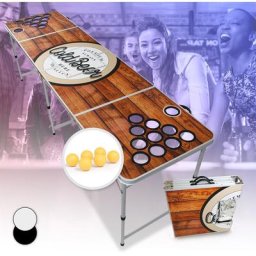 Set table de beer pong Backspin en bois compartiment réfrigéré 6 balles - Brun