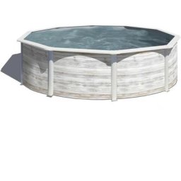 Gre - Piscine ronde acier Ø3,70m x h: 1,22m - Imitation bois Nordique Filtration a sable