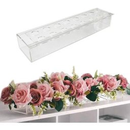 Vase en Acrylique Rectangulaire Transparent avec Couvercle Avec lumiere 16 Trous Vases Floraux