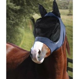 pony, Gris: Masque de cheval anti-mouches en lycra avec filet pour les yeux