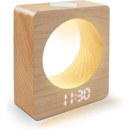 Leisei - Réveil numérique à led en bois massif (hêtre) avec veilleuse, 3 réglages d'alarme,