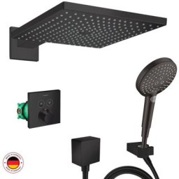 Hansgrohe - Lot robinet douche encastré thermostatique Noir mat + Douche de tête Raindance e 300