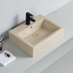 Vasque pour salle de bain et/ ou Suspendre Rectangulaire - Céramique Beige Mat - 57x45 cm - Square