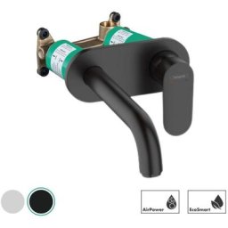 Mitigeur de lavabo encastré mural, bec 207 mm, bonde à écoulement libre noir mat + Corps encastré