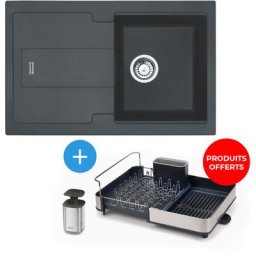 Blg 611-78 Evier 78x50cm, en Fragranit + Égouttoir extensible avec bonde et pompe a savon liquide