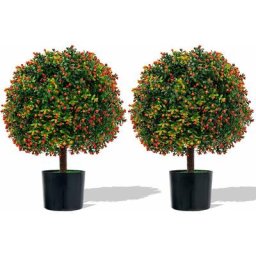 Arbres Artificiels de Boule de Buis en Topiaire de 55 cm, Lot de 2 Plantes Artificielles en Pot