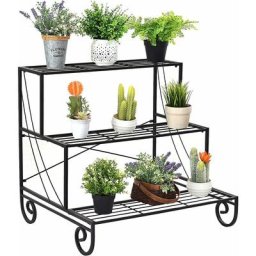 COSTWAY Support pour Plantes en Métal à 3 Niveaux Chaque Niveau Charge 10KG, Étagères de Plantes à