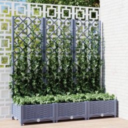 Bac à fleurs - Jardinière pour extérieur/intérieur jardin terrasse balcon - avec treillis Gris