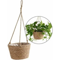 Pot de fleurs à suspendre en corde de jute - Panier pliable en jonc de mer, macramé - pour plantes