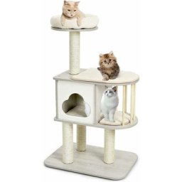 Arbre à Chat 117 cm en Bois 3 Niveaux avec Plateformes et Niche,Coussins Confortables,Poteaux en