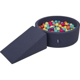 KiddyMoon Aire De Jeux En Mousse Avec Rond Piscine À Balles (200 Balles) Pour Enfants, Bleu