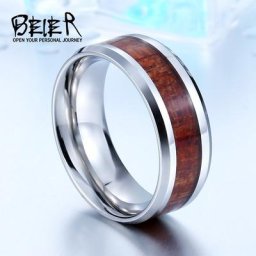 Beier – bague en acier inoxydable 316L anneau Simple et élégant avec Design en bois bijou de