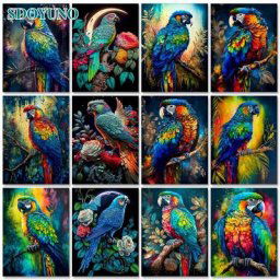 Peinture acrylique perroquet par numéros pour adultes bricolage moderne peinture à l'huile peinte