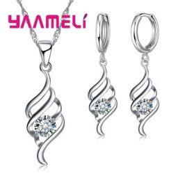 Ensembles de bijoux en argent regardé 925 pour femmes pendentif à breloques collier boucle