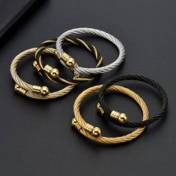 Bracelets de manchette ouverts en acier inoxydable pour hommes et femmes surface en maille de
