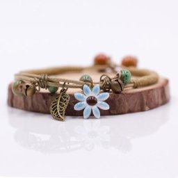 Bracelets faits à la main en céramique pour femmes fleur feuille Artware rétro cadeau de fille