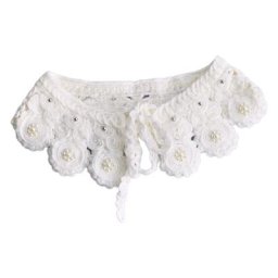 Pull en fil de laine pour femme col en fausse laine perle blanche doux et détachable accessoire